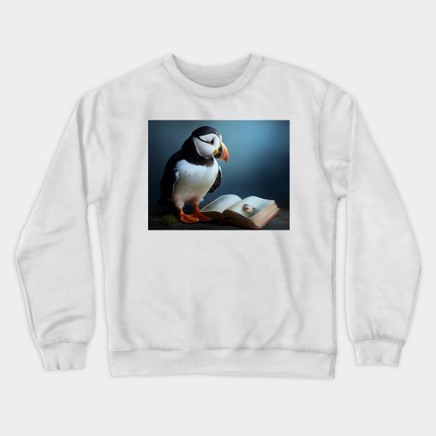 Cute Puffin Reading a Book Crewneck Sweatshirt by Walter WhatsHisFace